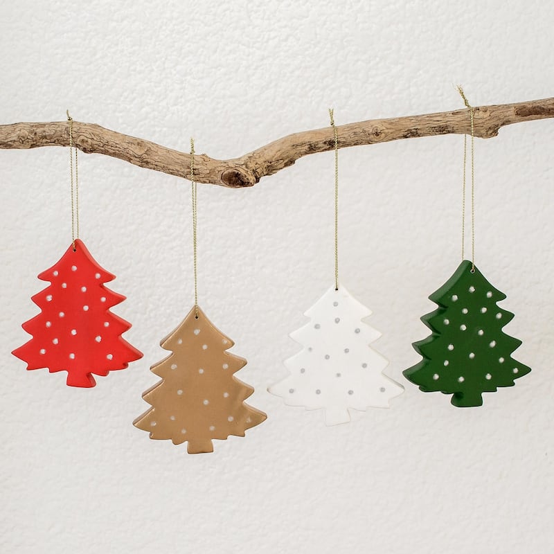 Novica Handmade Christmas Tree Color Wood Ornaments (Set Of 4)