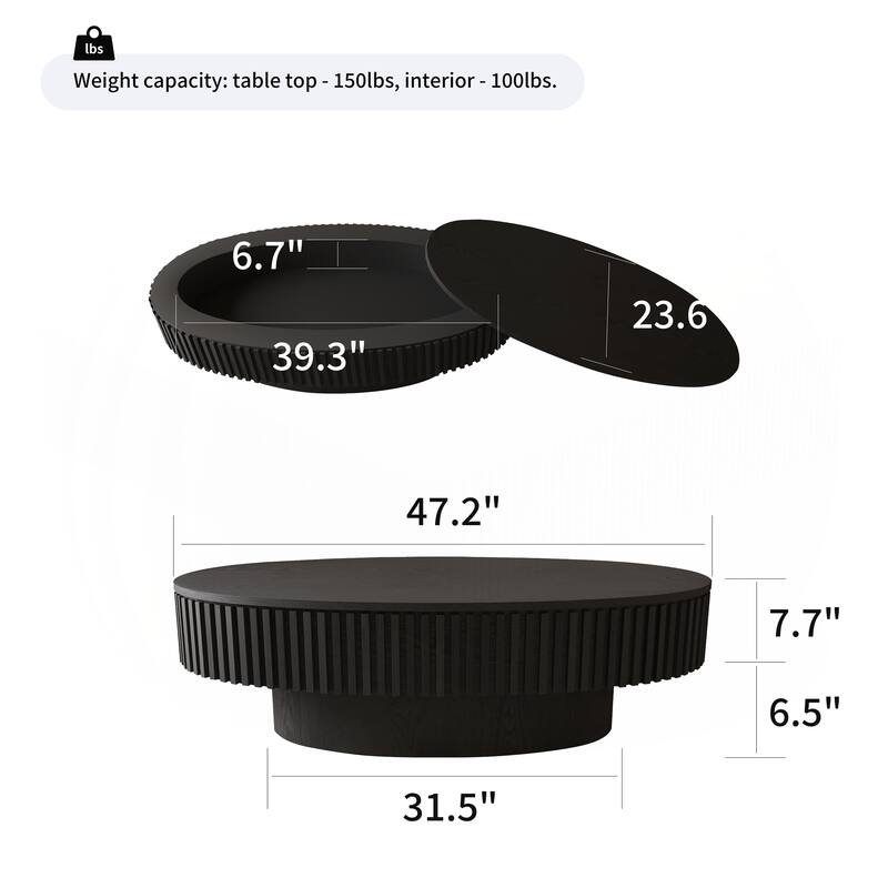 47'' Oval Coffee Table with Storage Solid Wood Veneered Modern Coffee Table