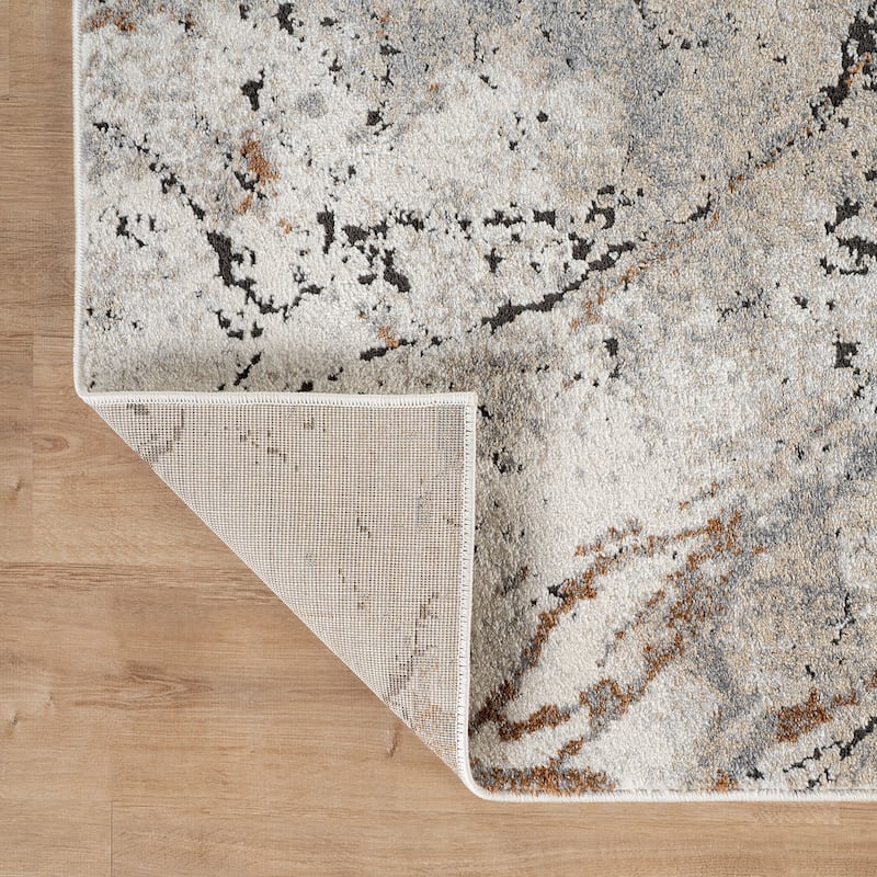 Marble Flow Area Rug - Rug for Living Room, Bedroom - Easy to Clean, Durable Polypropylene/Polyester with Jute Backing