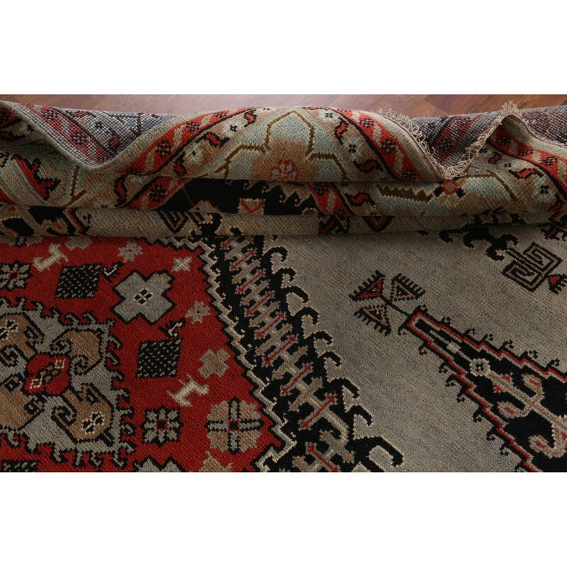 Hand Knotted Oriental 100% Wool Carpet Traditional Geometric Greys & Charcoal Viss Area Rug - 11' 10'' X 8' 10''