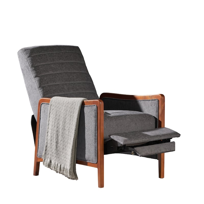 Ryka Push Back Recliner Chair, Birch Wood, Gray Channel Stitching