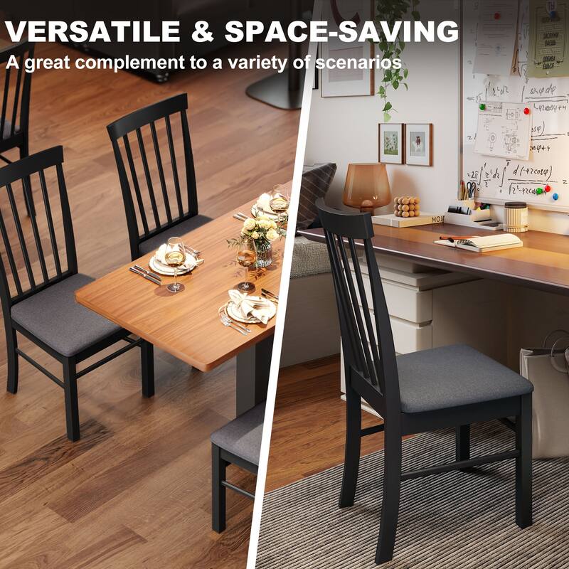 Black-Grey Rubberwood Dining Chairs Set of 2 with Foam Cushion Seats - 17.1" W x 20.1" D x 37" H