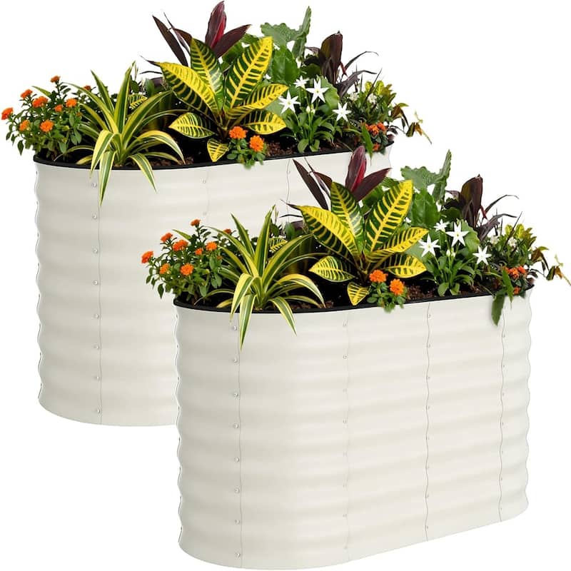 2-Pack 4x2x2FT Galvanized Steel Raised Garden Bed Kit for Vegetables Herbs and Flowers Beige - 120*60*60cm