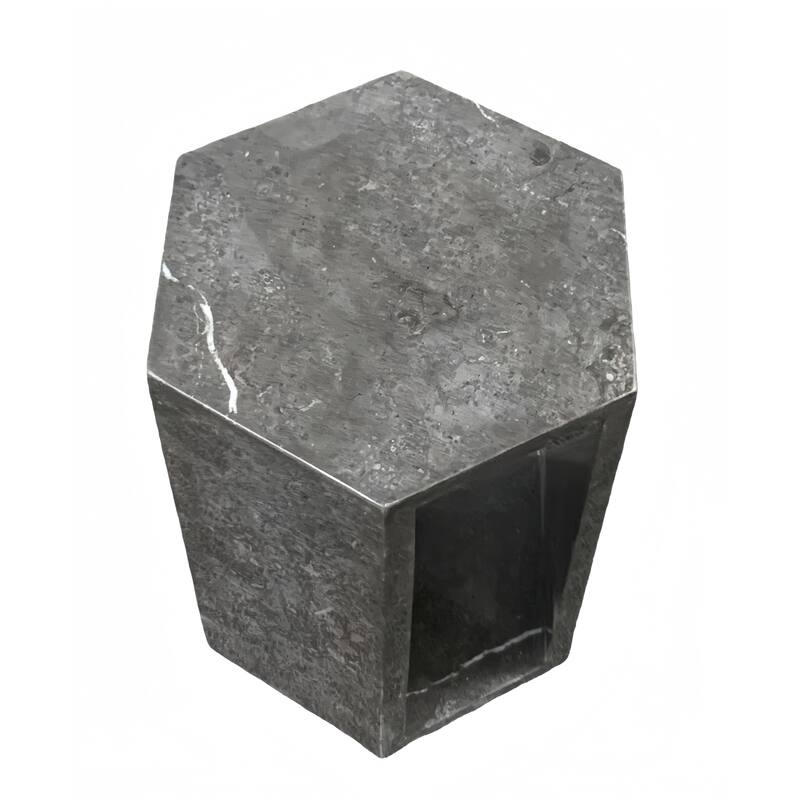 Roomfitters Luxury Natural Marble Hexagon Side Table, Solid Stone Geometric Pedestal End Table, Polished Finish