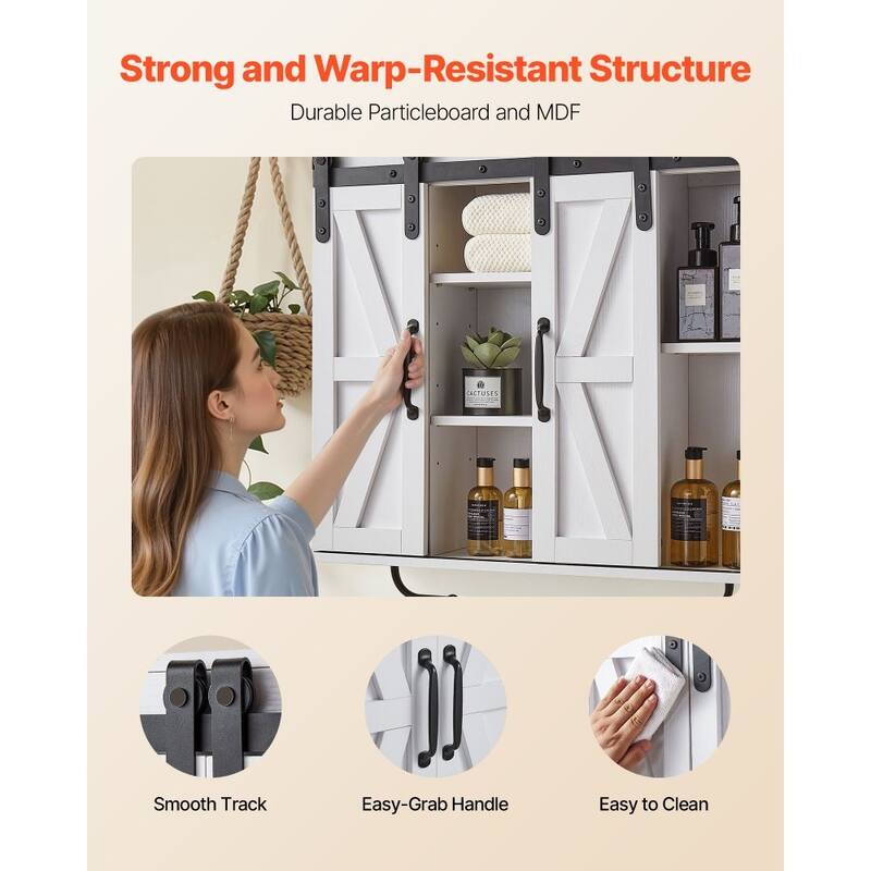 White Bathroom Wall Cabinet with Adjustable Shelves and Multi-Layer Storage for Small Space - 31” x 9” x 30”