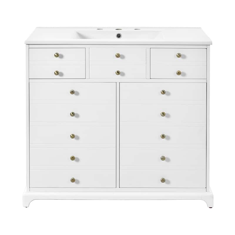 36'' Freestanding Bathroom Vanity in White with White Integrated Ceramic Sink - 36'' x 18'' x 33.89''