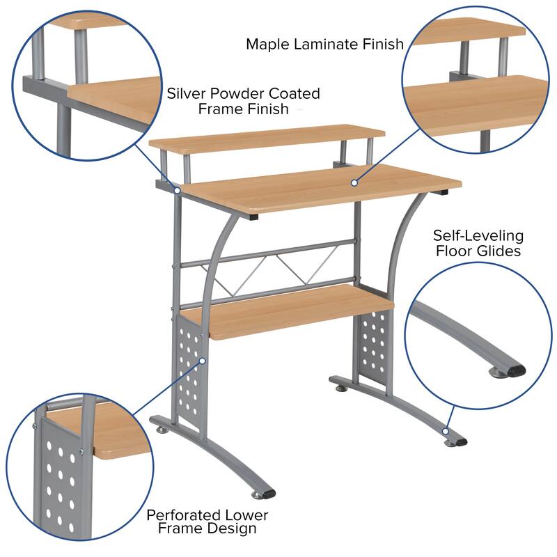 Computer Desk with Top and Bottom Storage Shelves