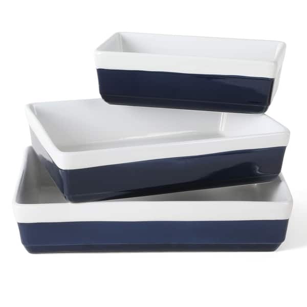 slide 2 of 25, Martha Stewart 3 Piece Ceremic Bakeware Baker Set Imperial Blue