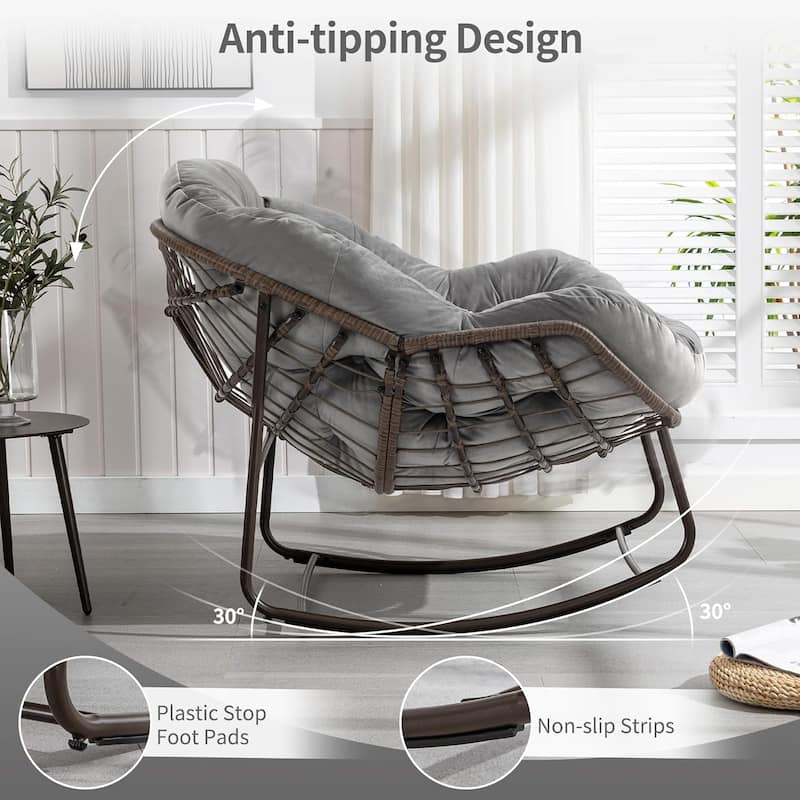 Outdoor Rattan Rocker Recliner Chair With Polyester Padded Cushion （set of 2）