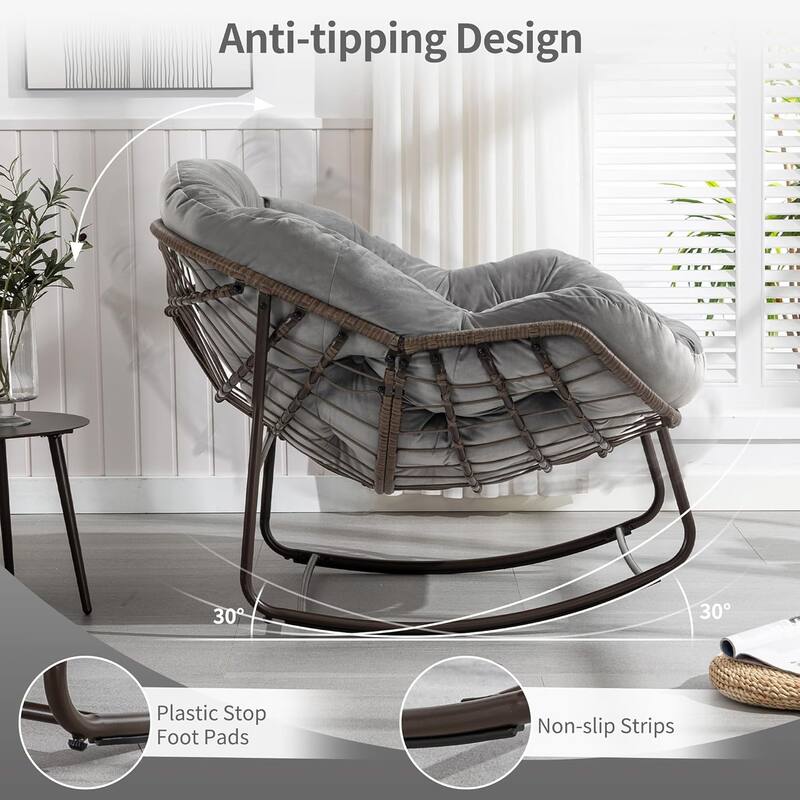 Outdoor Rattan Rocking Chair,Padded Cushion Rocker Recliner Chair Outdoor for Front Porch, Living Room, Patio, Garden