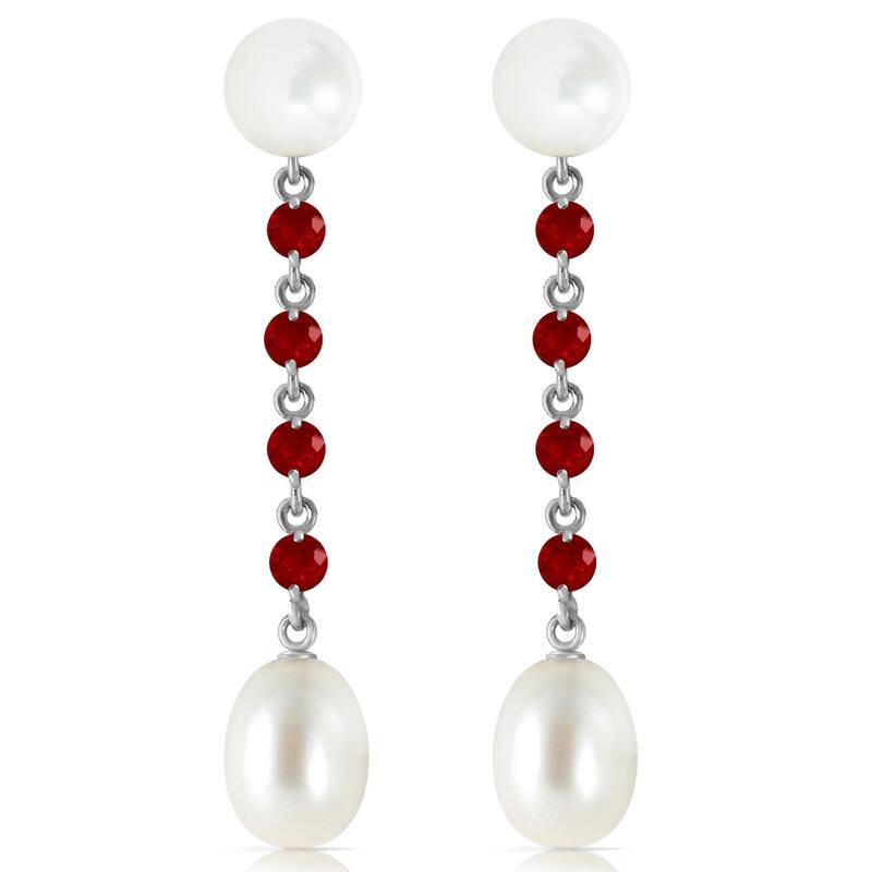 14K Solid Gold Chandelier Natural Ruby & Pearl Gemstone Earrings