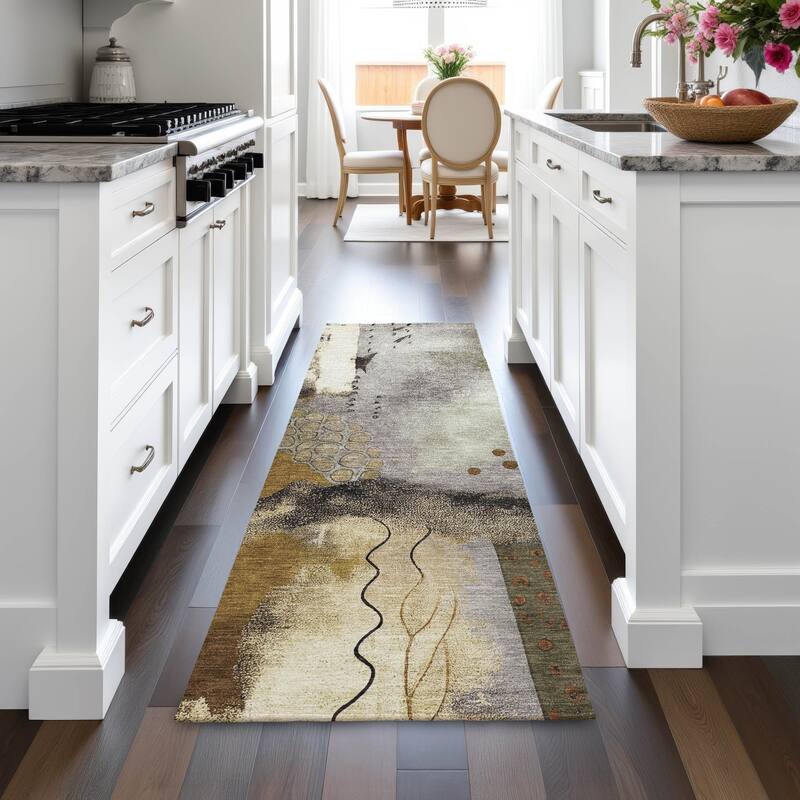 Machine Washable Indoor/Outdoor Modern Abstract Chantille Rug