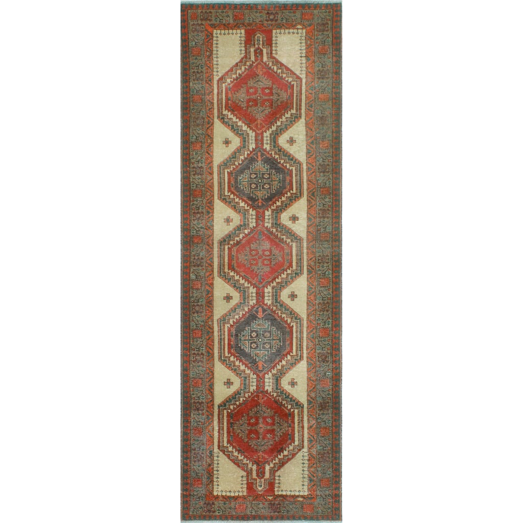 Noori Rug Fine Vintage Distressed Ayaan Burgundy/Ivory Runner - 3'1" x 10'7"