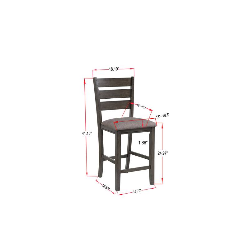 Contemporary Style Charcoal Finish Counter Height Dining Chair Bar Stool 2Pc Set Fabric Upholstery Wooden Furniture