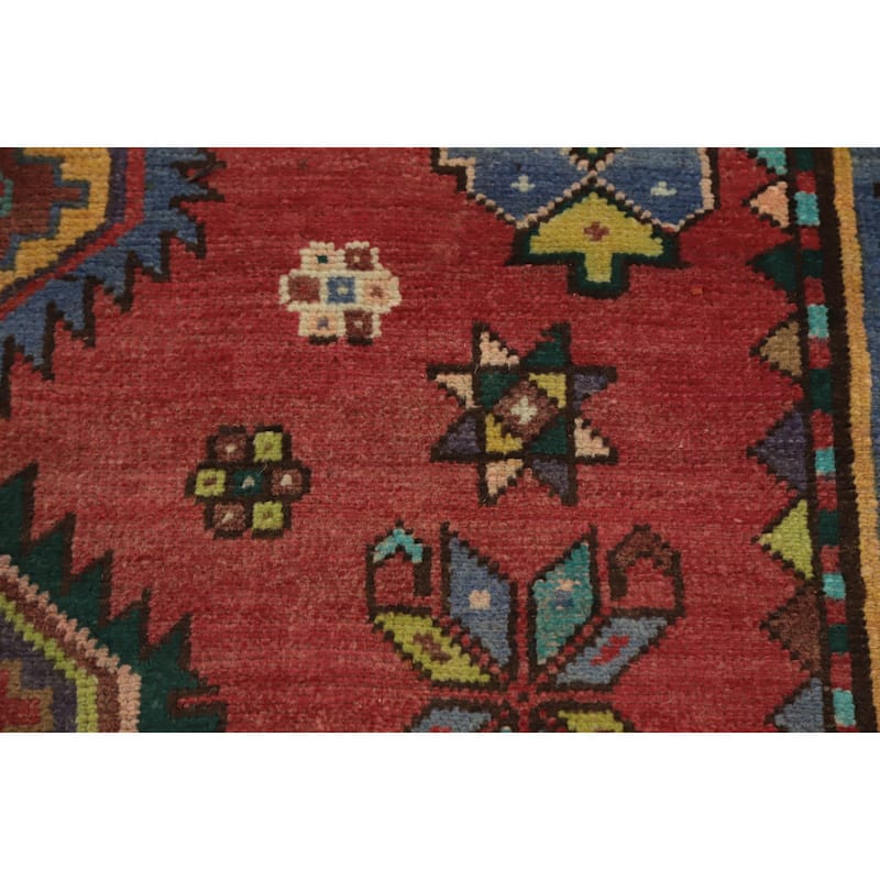 Hand Knotted Oriental 100% Wool Carpet Traditional Geometric Oranges & Rust Heriz Runner Rug - 12' 0'' X 3' 7''