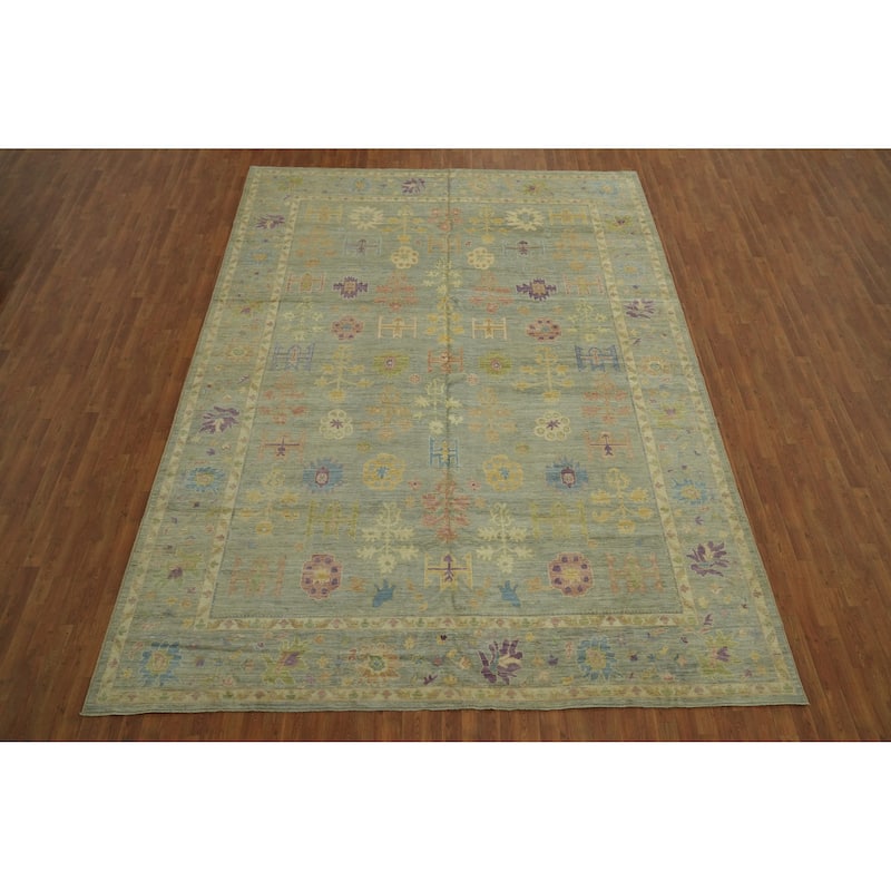 Hand Knotted Oriental 100% Wool Carpet Transitional All-Over Greys & Charcoal Oushak Area Rug - 14' 0'' X 10' 0''