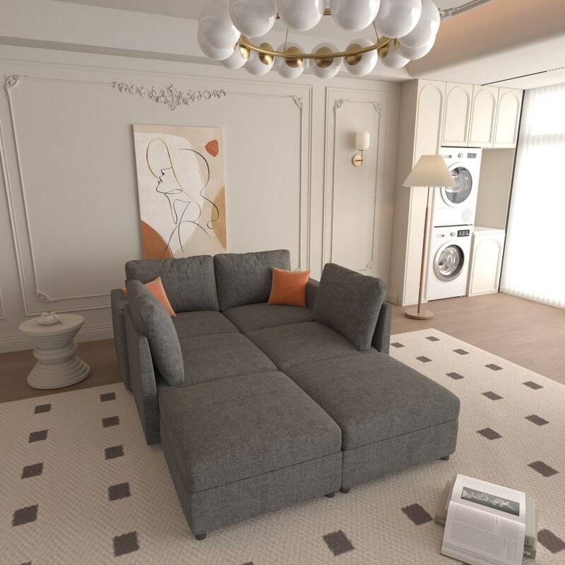 Modern Large convertible Sectional Sofa with Storage Function and Ottoman