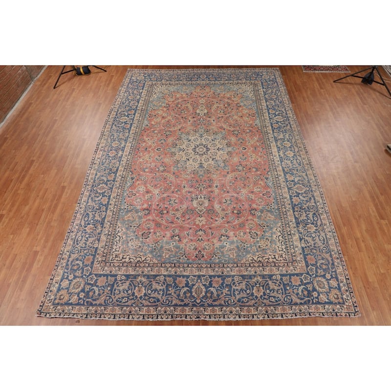 Najafabad Persian Large Vintage Rug Hand-Knotted Wool Carpet - 10'11" x 16'2"