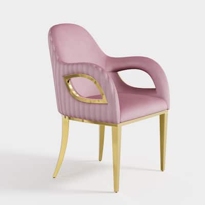 Luxury Pink Velvet Dining Armchair with Polished Gold Legs