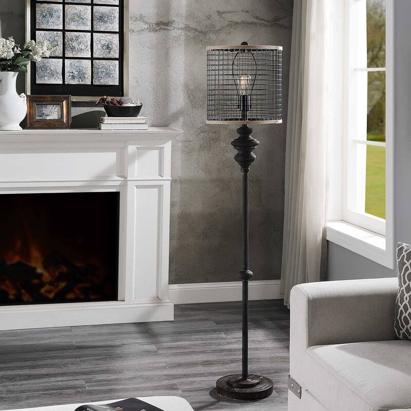 StyleCraft Black Metal Floor Lamp - Black Metal Shade
