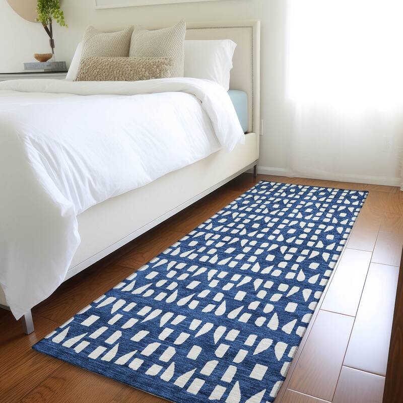 Premium Washable Super Soft Modern Imprints Mayfield Rug - Navy - 2'3" x 7'6"