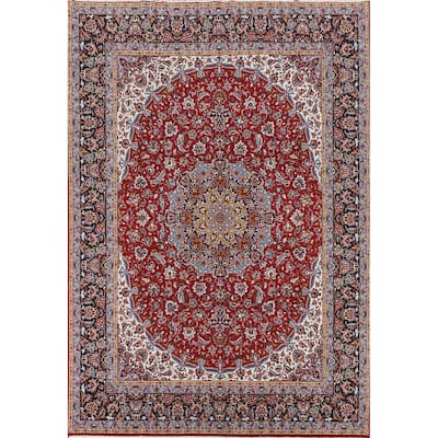 Medallion Kashan Turkish Area Rug Red Machine Made Floral Carpet - 9'9" x 12'11"
