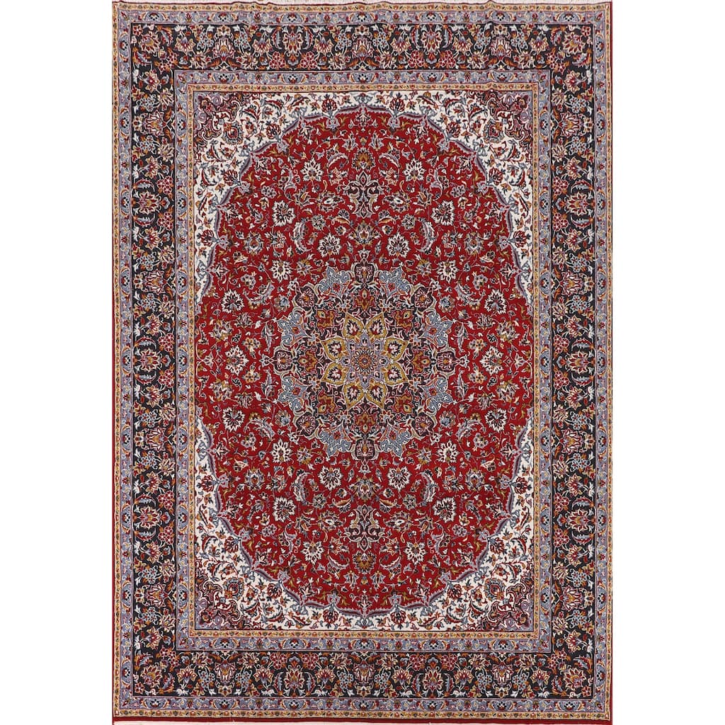 Medallion Kashan Turkish Area Rug Red Machine Made Floral Carpet - 9'9" x 12'11"