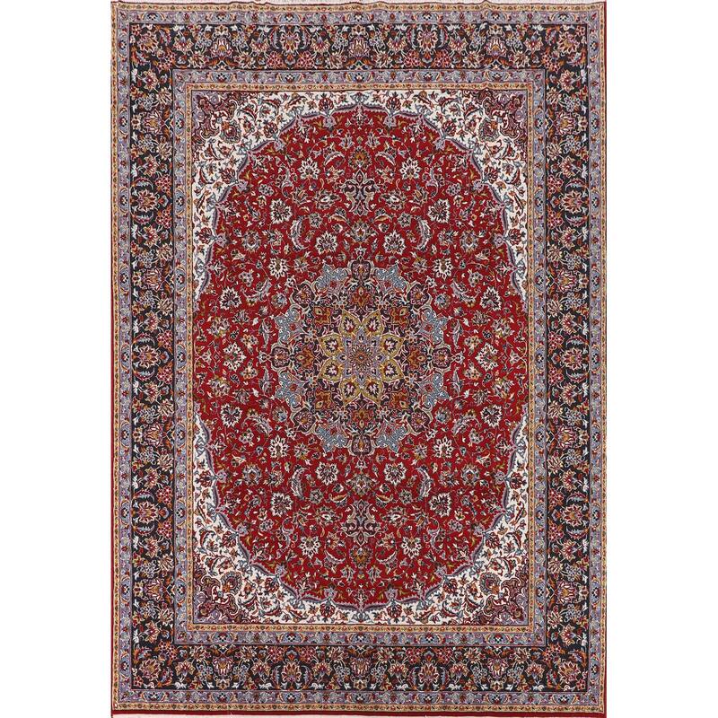 Medallion Kashan Turkish Area Rug Red Machine Made Floral Carpet - 9'9" x 12'11"