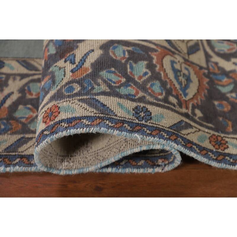 Over-Dyed Blue Tabriz Persian Vintage Rug Hand-Knotted Wool Carpet - 6'2"x 9'5"