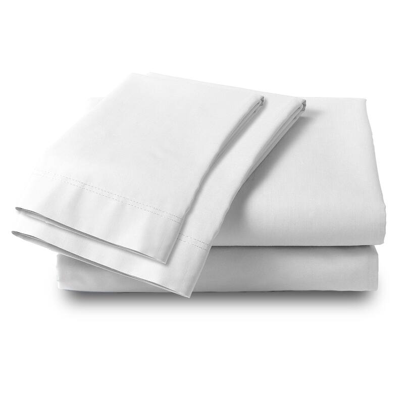 Color Sense 100% Cotton 300TC Ultra-Soft & Silky Wrinkle-Resistant Sheet Set - White - Queen