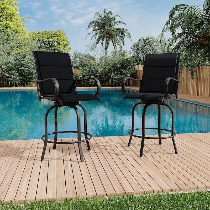 Patio 2 Piece Outdoor Swivel Bar Chairs, Rotating Bar Stools for Deck Lawn Garden Backyard - Black