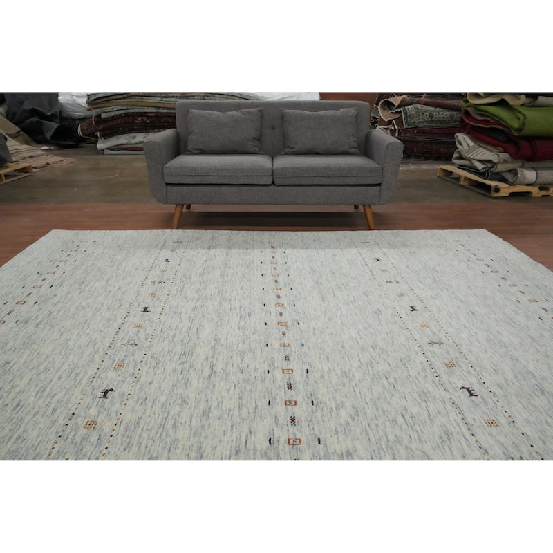Hand Knotted Oriental 100% Wool Carpet Tribal Animal Pictorial Beige & Ivories Gabbeh Area Rug - 9' 10'' X 9' 10''