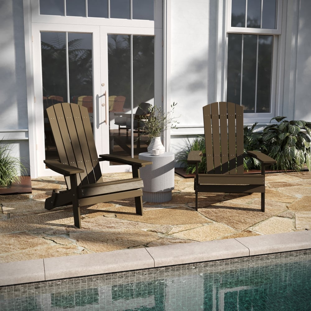 Set of 2 All-Weather Modern Wide Slat Back Poly Resin Adirondack Chairs
