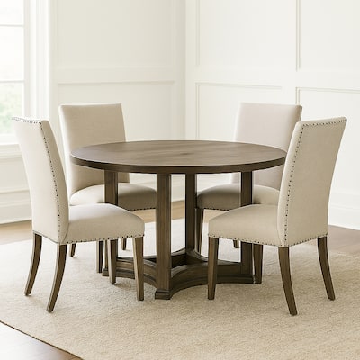 Stacy 47 Inch Dining Table, Round Tabletop, Rubberwood, Weathered Oak