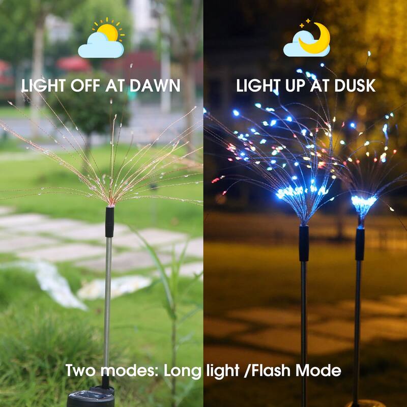 2-Pack Solar Garden Lights Waterproof 120 LED Solar Firework Lights Decorative Copper Wires String Path Light in Warm White