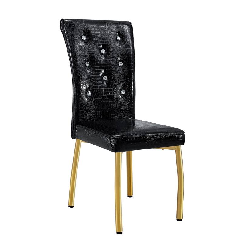 Set of 4, Retro alligator skin Upholstered dining chairs,with Crystal buckle design and Faux Leather design