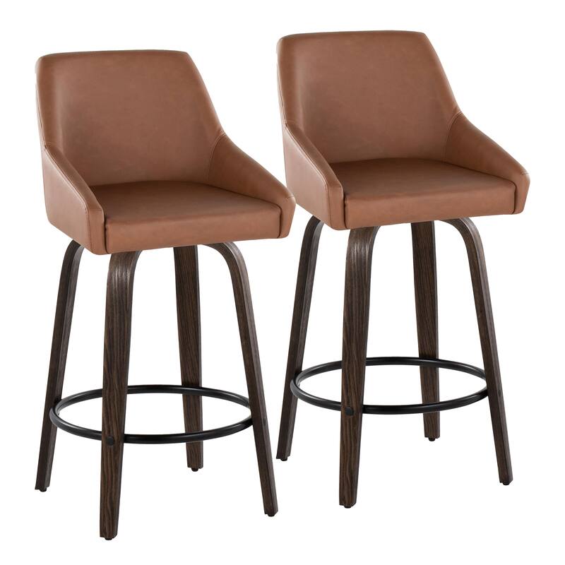 The Gray Barn Hadley 26" Fixed-Height Upholstered Counter Stool with Bent Wood Legs & Round Footrest (Set of 2)