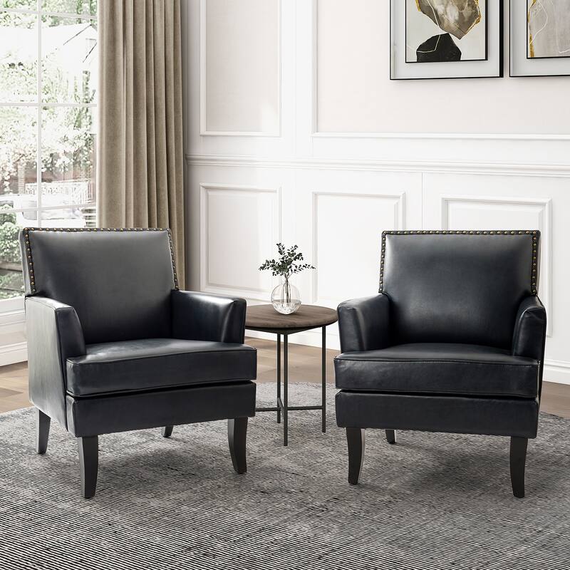 Nileus Modern Classic Polyester Accent Chair with Solid Wooden Legs Set of 2 by HULALA HOME - NAVY