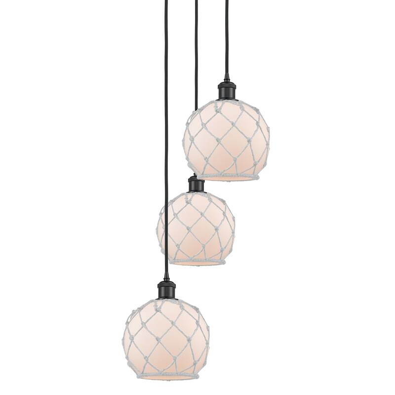 Innovations Lighting 113B-3P-31-15 Farmhouse Rope Pendant Farmhouse - Matte Black / White Glass with White Rope