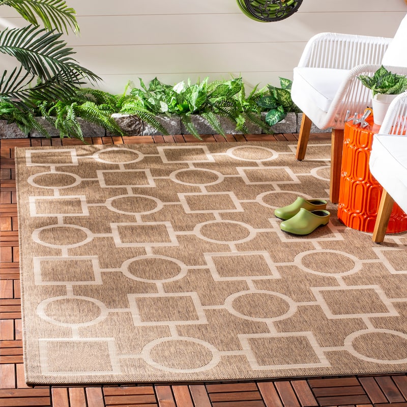 SAFAVIEH Courtyard Sharlene Indoor/ Outdoor Waterproof Patio Backyard Rug - 8' x 11' - Brown/Bone