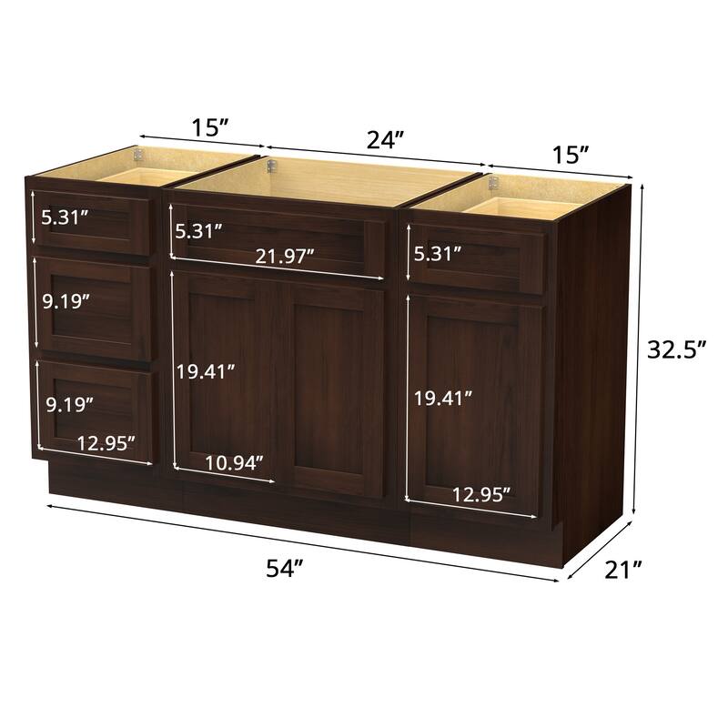 Vanity Art 54" Oak Freestanding Bathroom Vanity Cabinet without Top