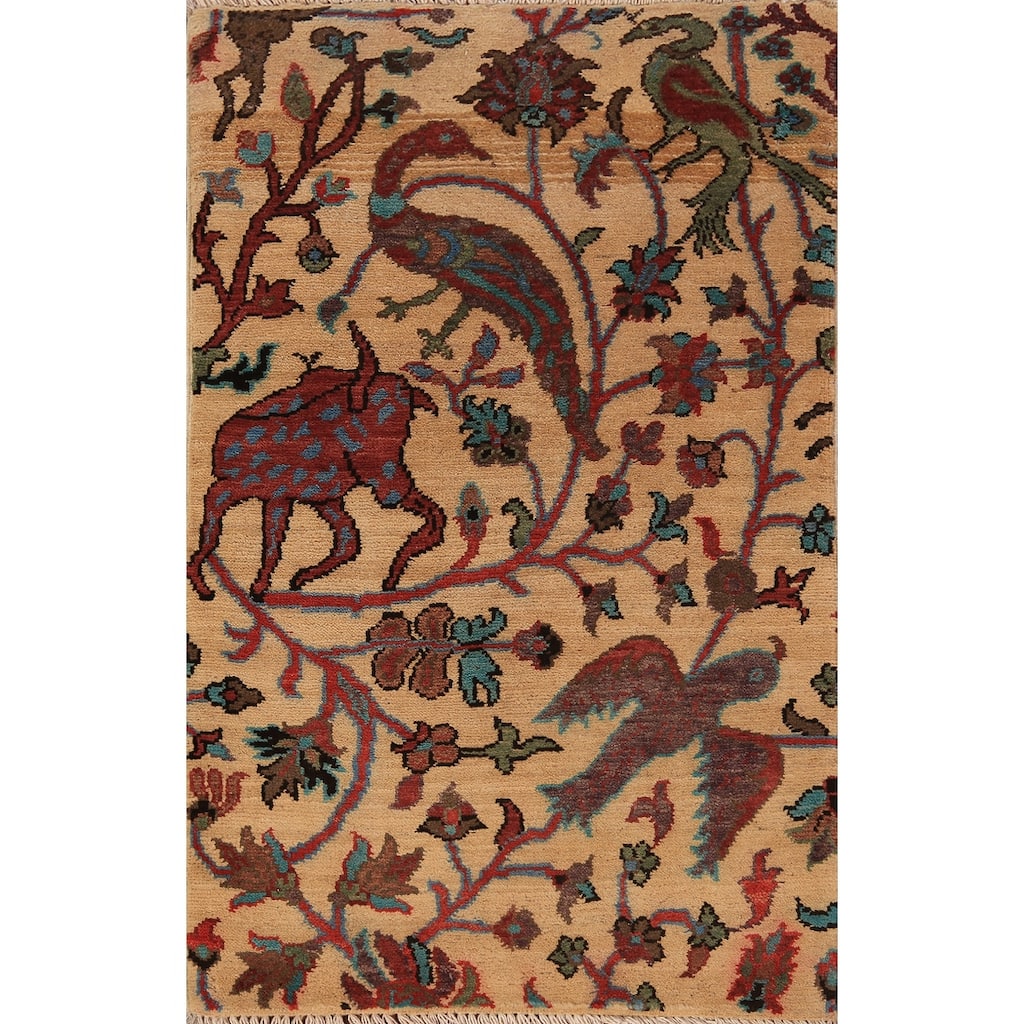 Animals Kazak Oriental Foyer Rug Hand-Knotted Wool Carpet - 2'0" x 3'0"