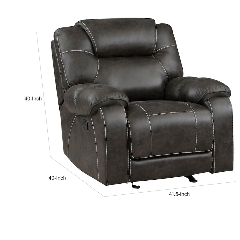 Lily 42 Inch Manual Glider Recliner Chair, Brown Microfiber, Solid Wood