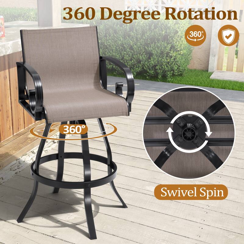 Outdoor Indoor Aluminum Patio Swivel Bar Stools Dining Chairs Sunbrella Textilene Fabric