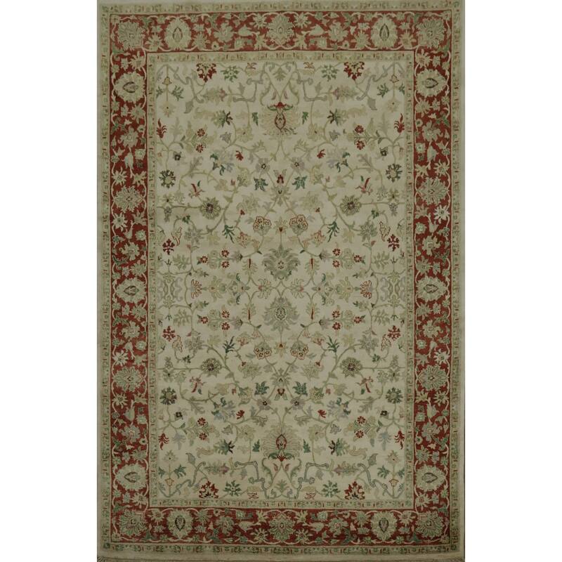 Hand Knotted Oriental 100% Wool Carpet Traditional All-Over Beige & Ivories Ziegler Area Rug - 9' 5'' X 6' 2''