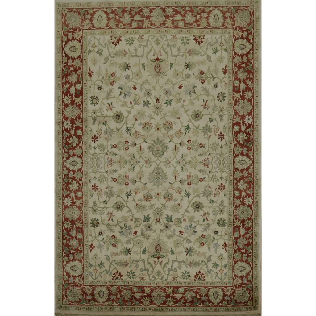 Hand Knotted Oriental 100% Wool Carpet Traditional All-Over Beige & Ivories Ziegler Area Rug - 9' 5'' X 6' 2''