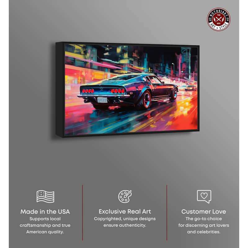 Notoriart Classic Night Drive Framed Car 1 Piece Canvas Wall Art