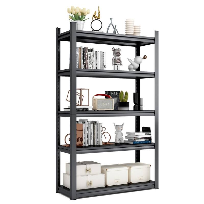 5-Tier Adjustable Heavy Duty Metal Storage Shelves, Black, 72"H