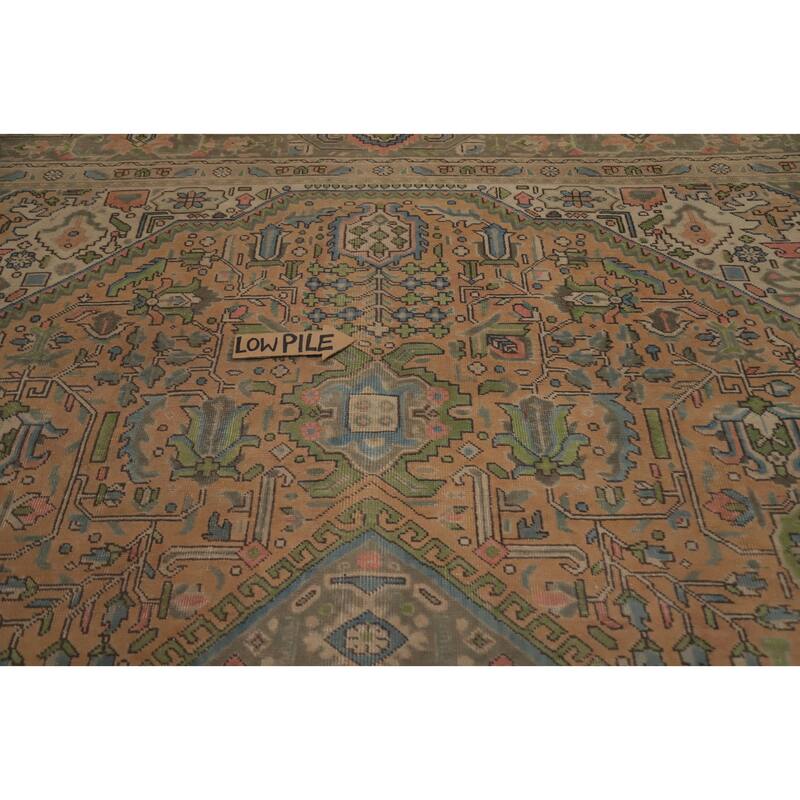 Hand Knotted Oriental 100% Wool Carpet Traditional Floral Oranges & Rust Tabriz Area Rug - 12' 6'' X 9' 1''