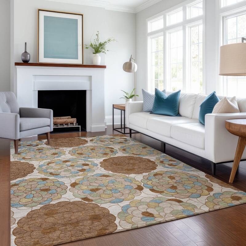 Machine Washable Indoor/ Outdoor Mosaic Cluster Chantille Rug